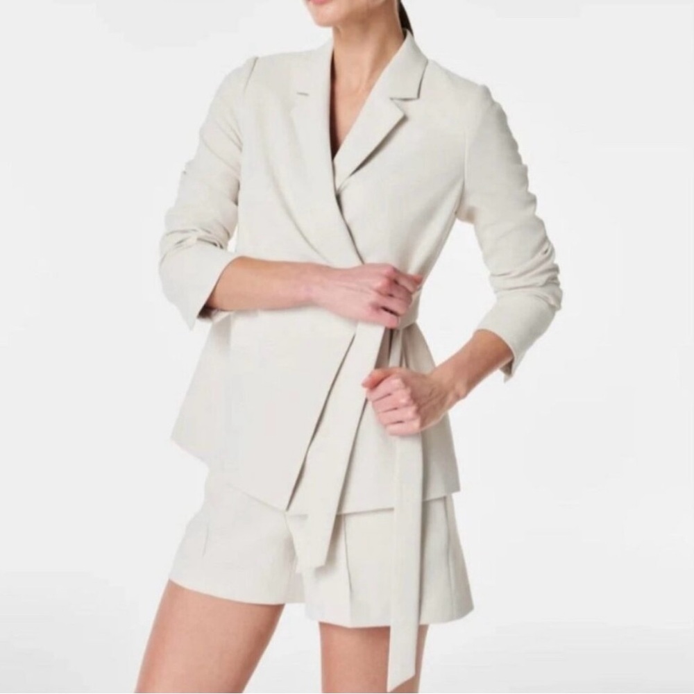 SPANX Soft Gray Tie-Front Blazer